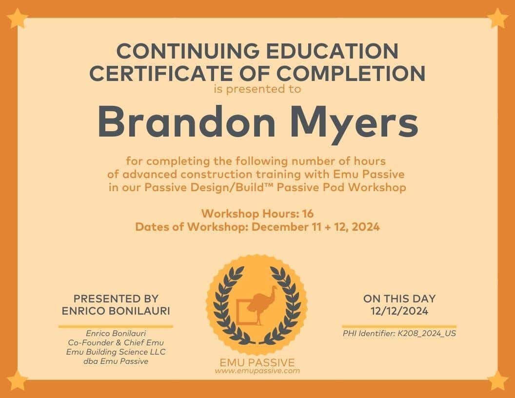 Brandon Myers Passive House Certification